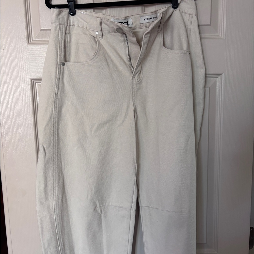 Women's Cream Wide Leg Jeans